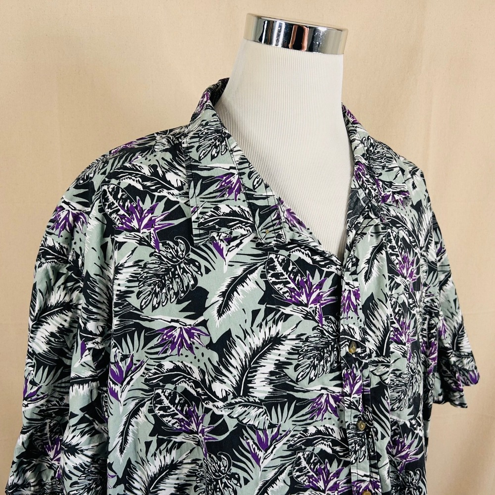Oak Hill 5XL Hawaiian Aloha Shirt Black Purple Floral Tropical Short Sleeve Mens